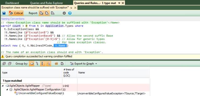 NDepend Exception query edit 2