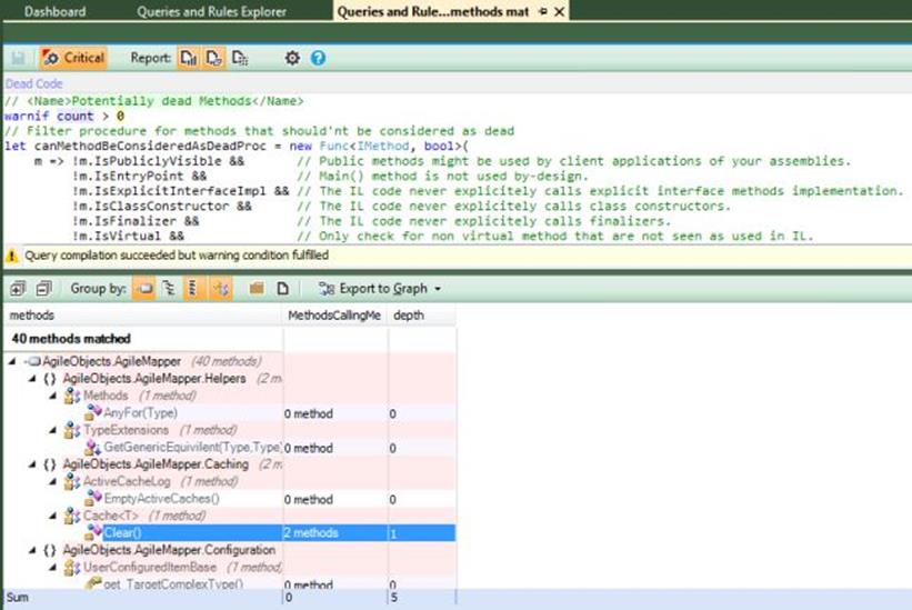 NDepend Dead Methods Clear method