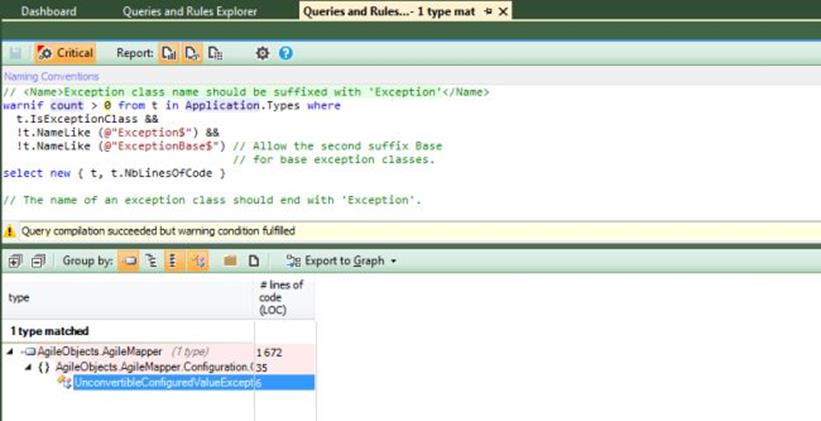 NDepend Exception naming report