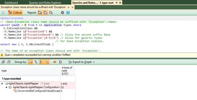 NDepend Exception query edit 1