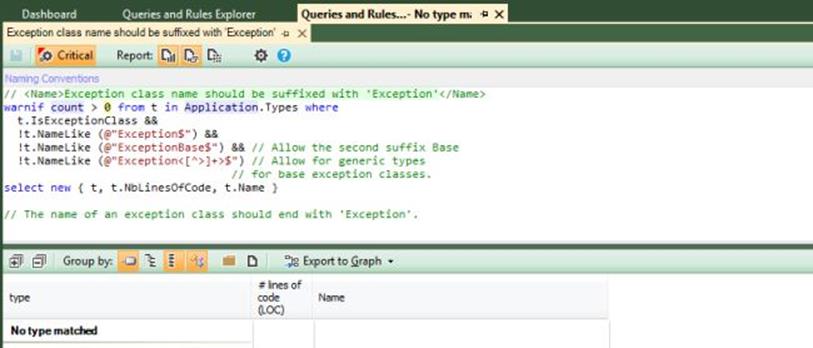 NDepend Exception query edit 3
