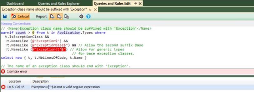 NDepend query editor error